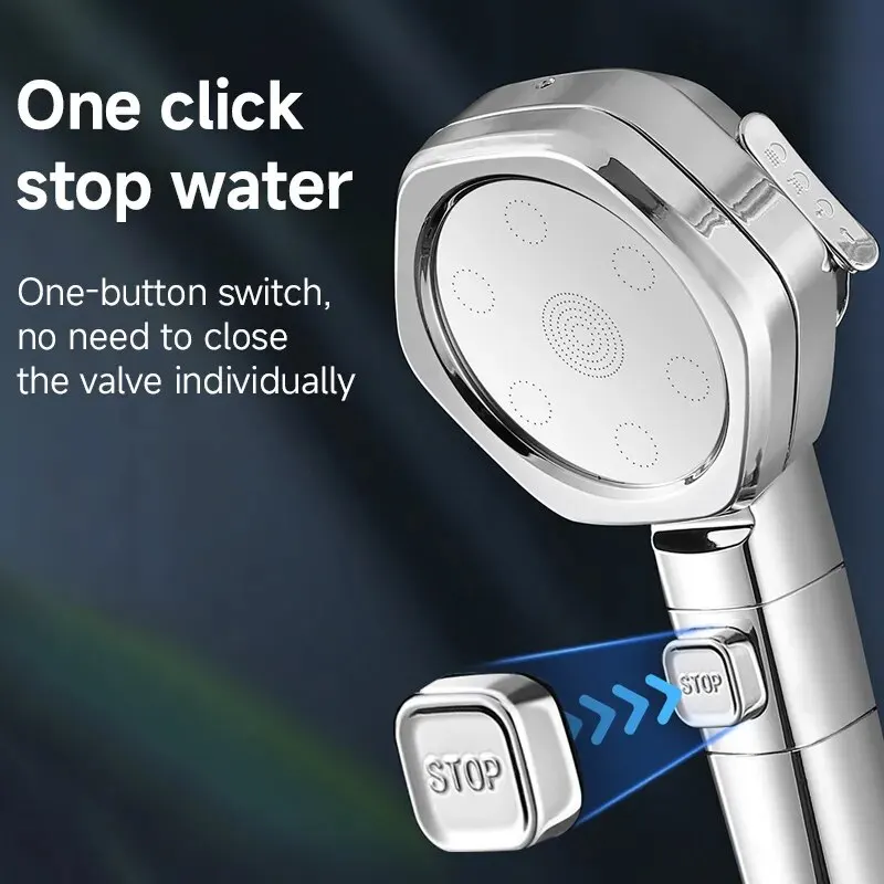 Hexagonal Pressurized Shower Head Four-speed Supercharged Hard ABS Fall-resistant Water Filter Bathroom Accessories 5