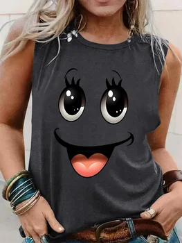 PLUS SIZE printed Summer women's loose and personalized dream catcher mesh printed vest top T-shirt comfortable sleeveless 1