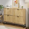 Fluted Shoe Storage Cabinet for Entryway Modern Shoe Rack Cabinet with 4 Flip Drawers Tipping Shoe Cabinet Wooden 1