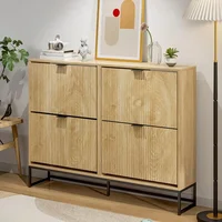 Fluted Shoe Storage Cabinet for Entryway Modern Shoe Rack Cabinet with 4 Flip Drawers Tipping Shoe Cabinet Wooden 1