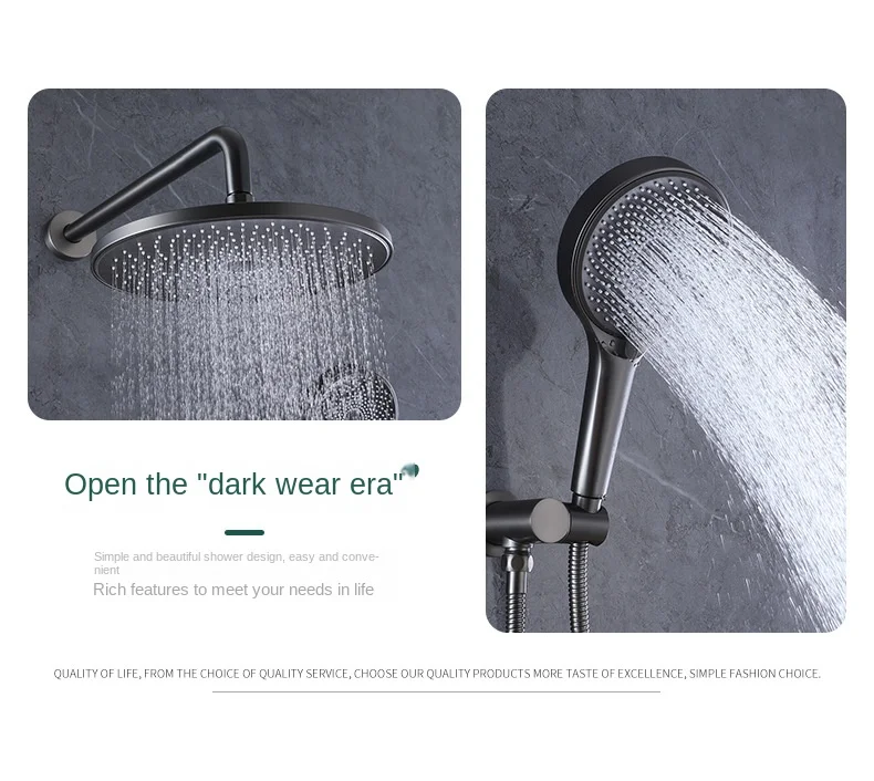 Description Picture 6 of itemLuxury Wall Mounted Copper Shower System with Concealed Faucet and Rainfall Showerhead Brushed Gold/Gun Gray/Chrome/Matte Black