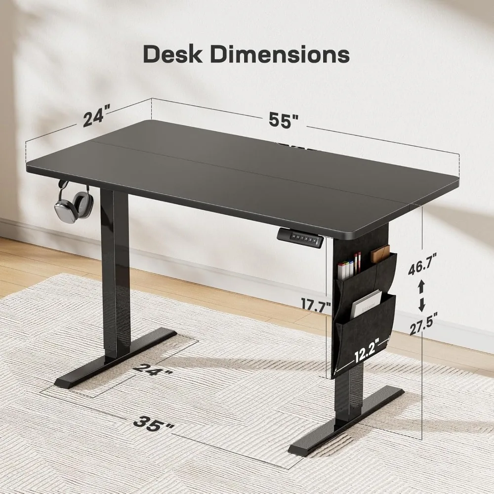 Adjustable Height, 55x24 Inch Electric Standing Desk with Storage Bag, Stand up Desk for Home Office Computer 5