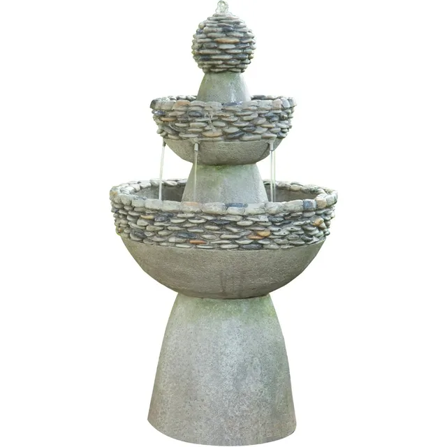 36.5" Outdoor 3-Tier Zen Pedestal Water Fountain 1
