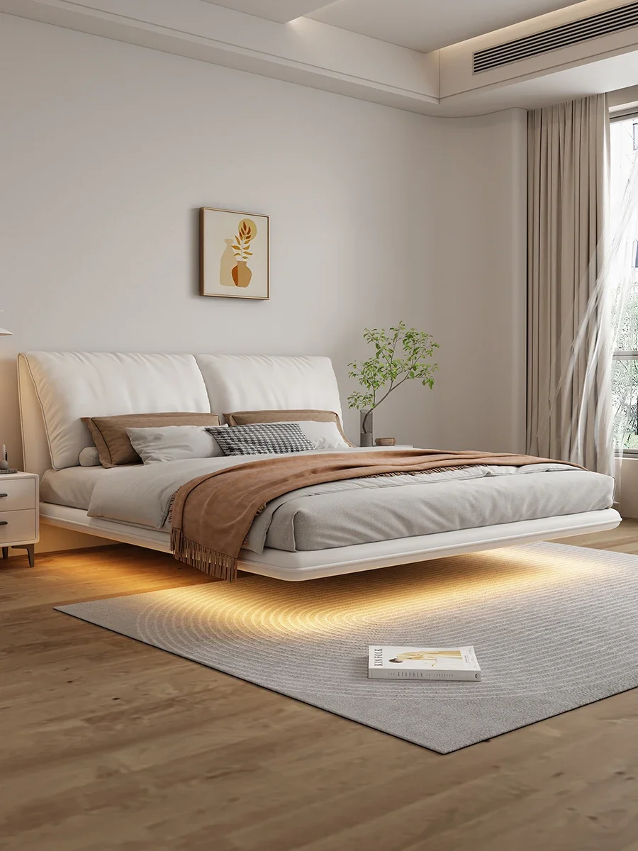 

bed Technology soft cloth cream wind 1.8m elephant ear room with light atmosphere double online celebrity suspended .