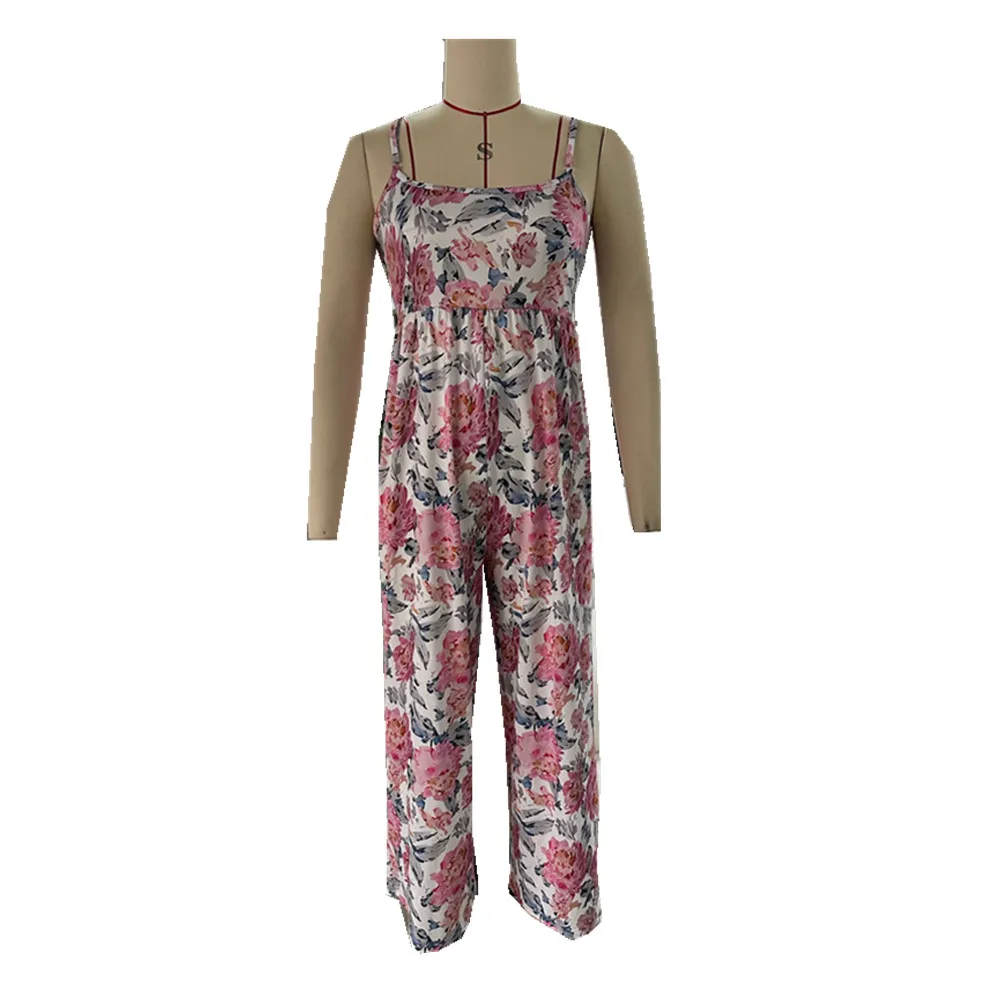 BKLD 2023 Summer High Waist Wide Leg Pants Jumpsuit Female Floral Pritned Spaghetti Strap Open Back Jumpsuits Woman One Pieces