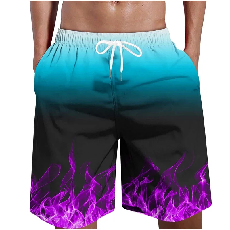 Full Print Fire Pattern Men's Swim Trunks 3D Flame Printed Quick Dry Shorts For Men Beach Surf Board Shorts Swimwear