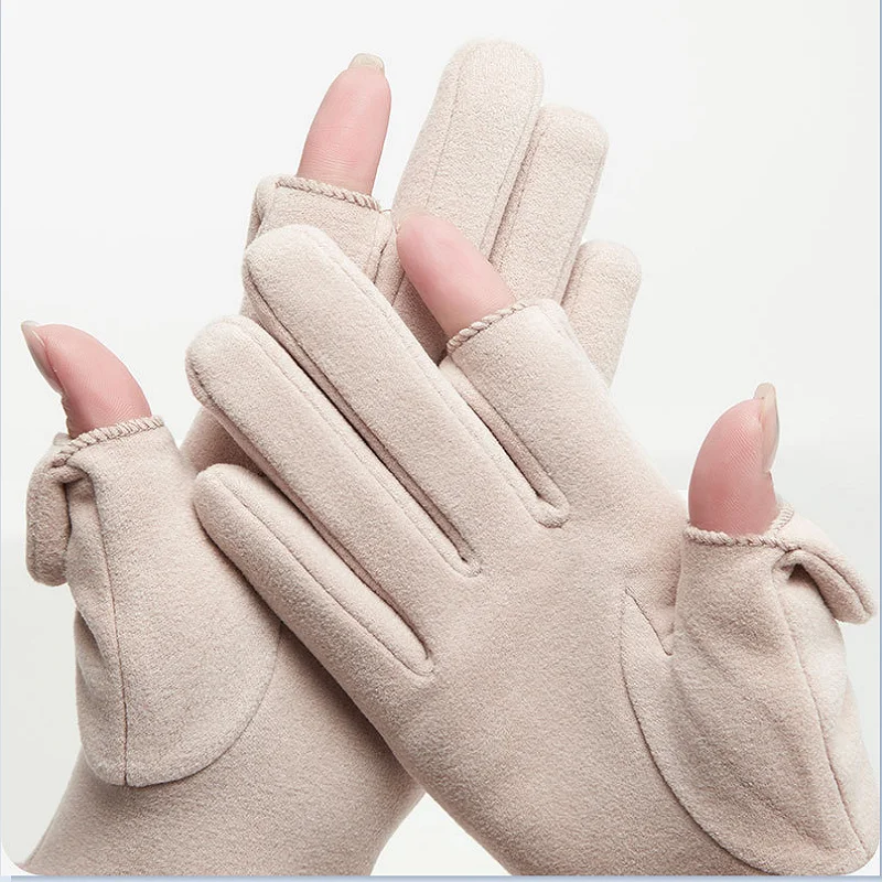 Elegant Women Autumn Winter Glove Keep Warm Touchscreen Windproof Cashmere Driving Gloves Cycling Drive Suede Fabric Mittens