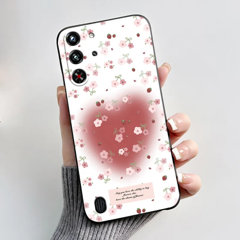Soft Silicone Black Shell with Cute Flower Design - Protective Case