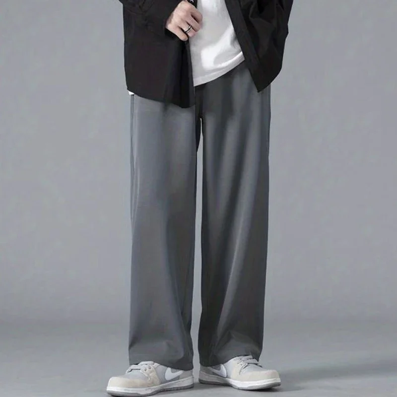 2024 Spring New Solid Color Straight Pants Man Elastic Waist Loose Casual Harajuku Trousers Japanese Style Thin Style Clothes 5