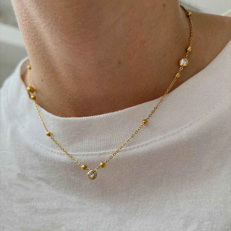 18K Gold Plated Delicate Small Waterdrop Zircon Neckalce for Women Minimalist Stainless Steel Neckalces Party Gifts Chic Jewelry