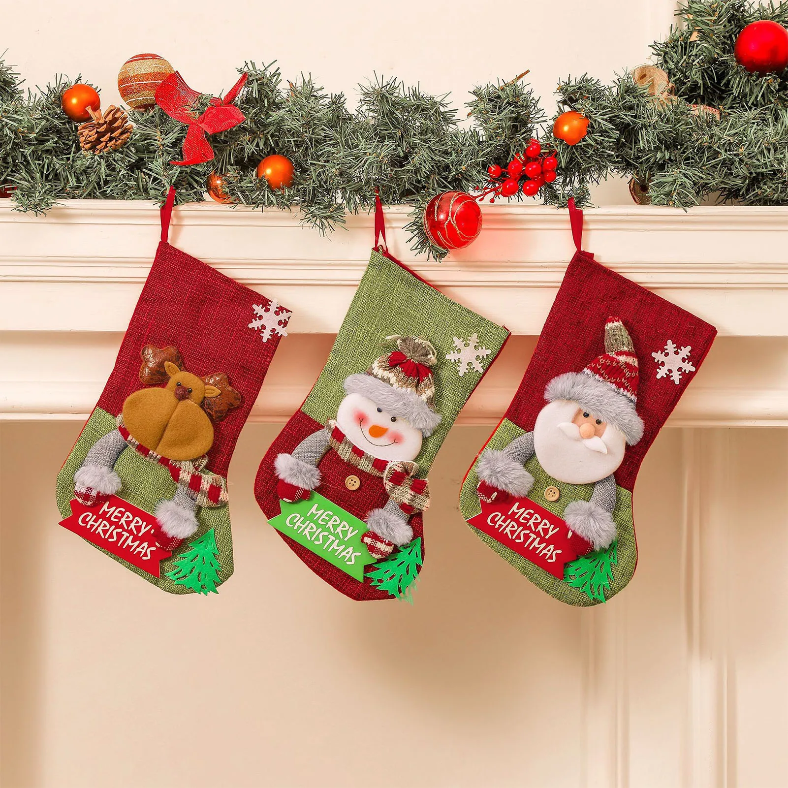 

Рождественские носки, подвески в виде Санта-Клауса, снеговика, лося, Рождественские Подвески для елки, рождественские подарочные пакеты, рождественские украшения