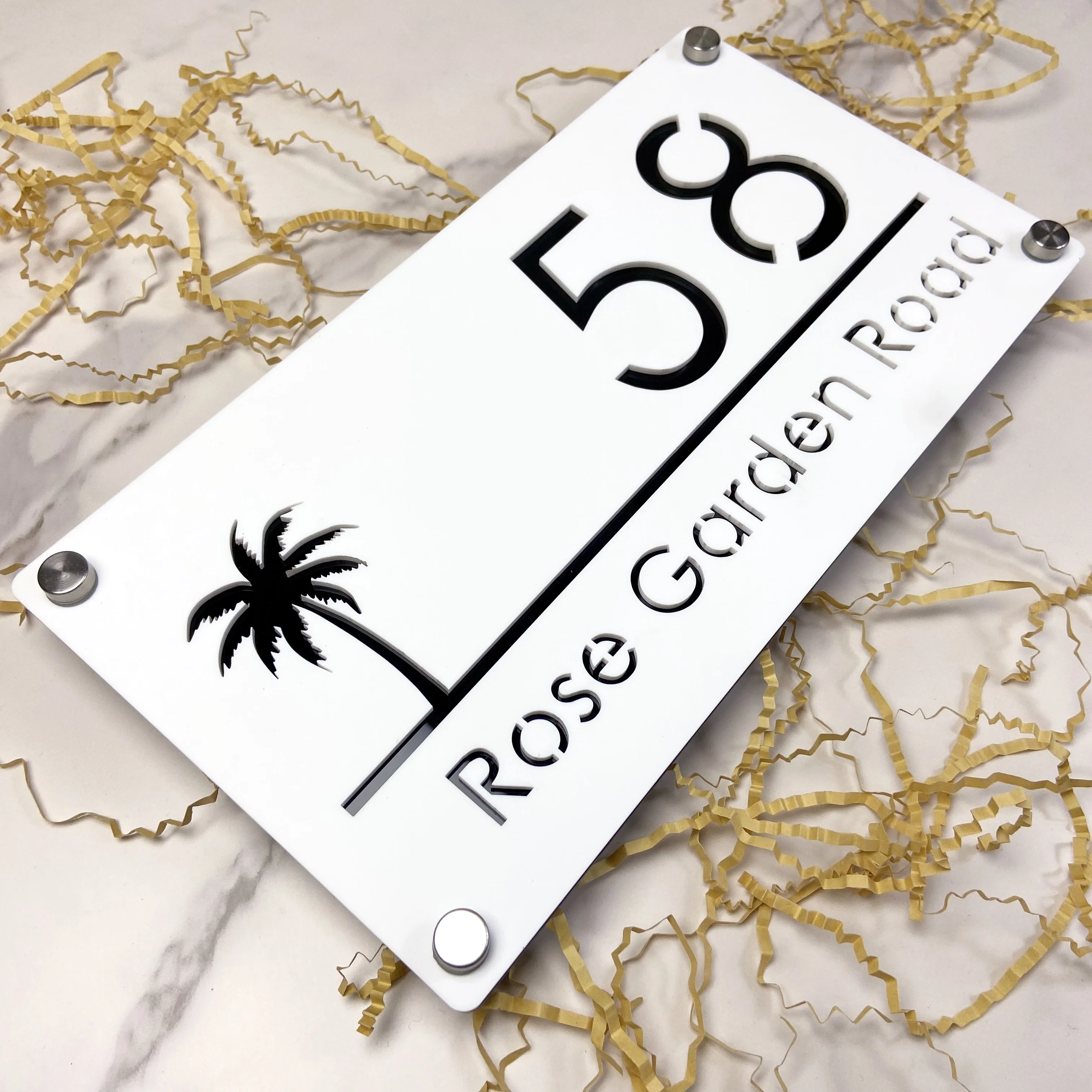 Personalized 3D Acrylic House Number Sign Custom Address Plate Modern Coconut Tree Design Weatherproof Outdoor Name Plaque Sign house number signs,house numbers,number plate,house wall plaques