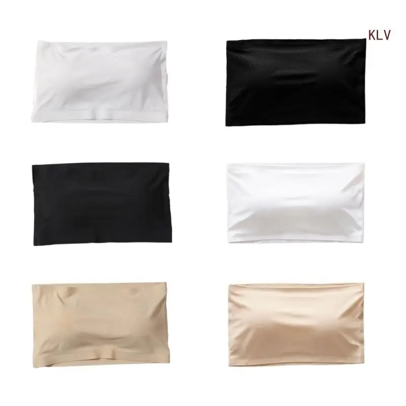 Womens Seamless Breathable Mesh Bandeau Tube Top Bras Ice Silk Strapless Solid Chest Wrap Bralettes with Removable Pad
