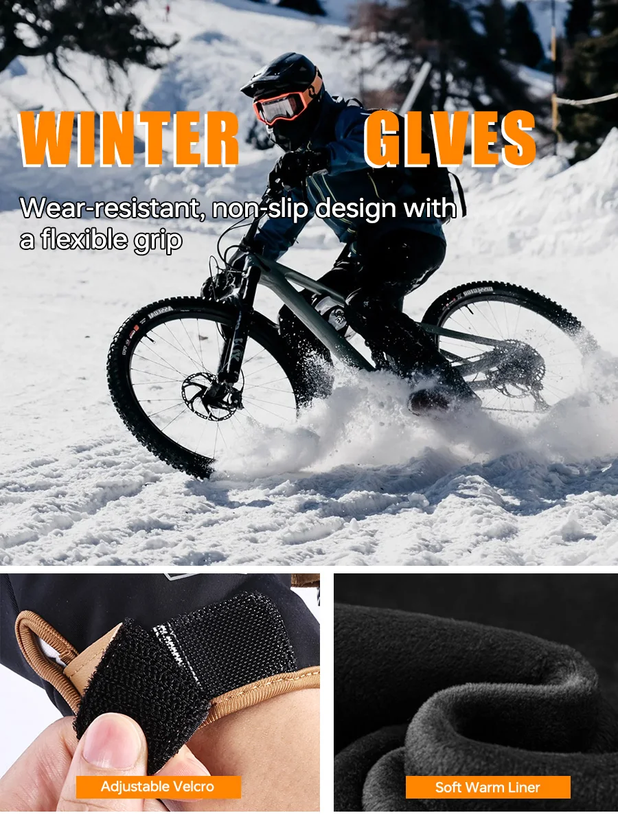X-TIGER Winter warme Fahrradhandschuhe Fingerspitzen-Touchscreen rutschfeste, verschleißfeste Fahrrad- und Motorradhandschuhe, winddichte Skihandschuhe – Detail 9