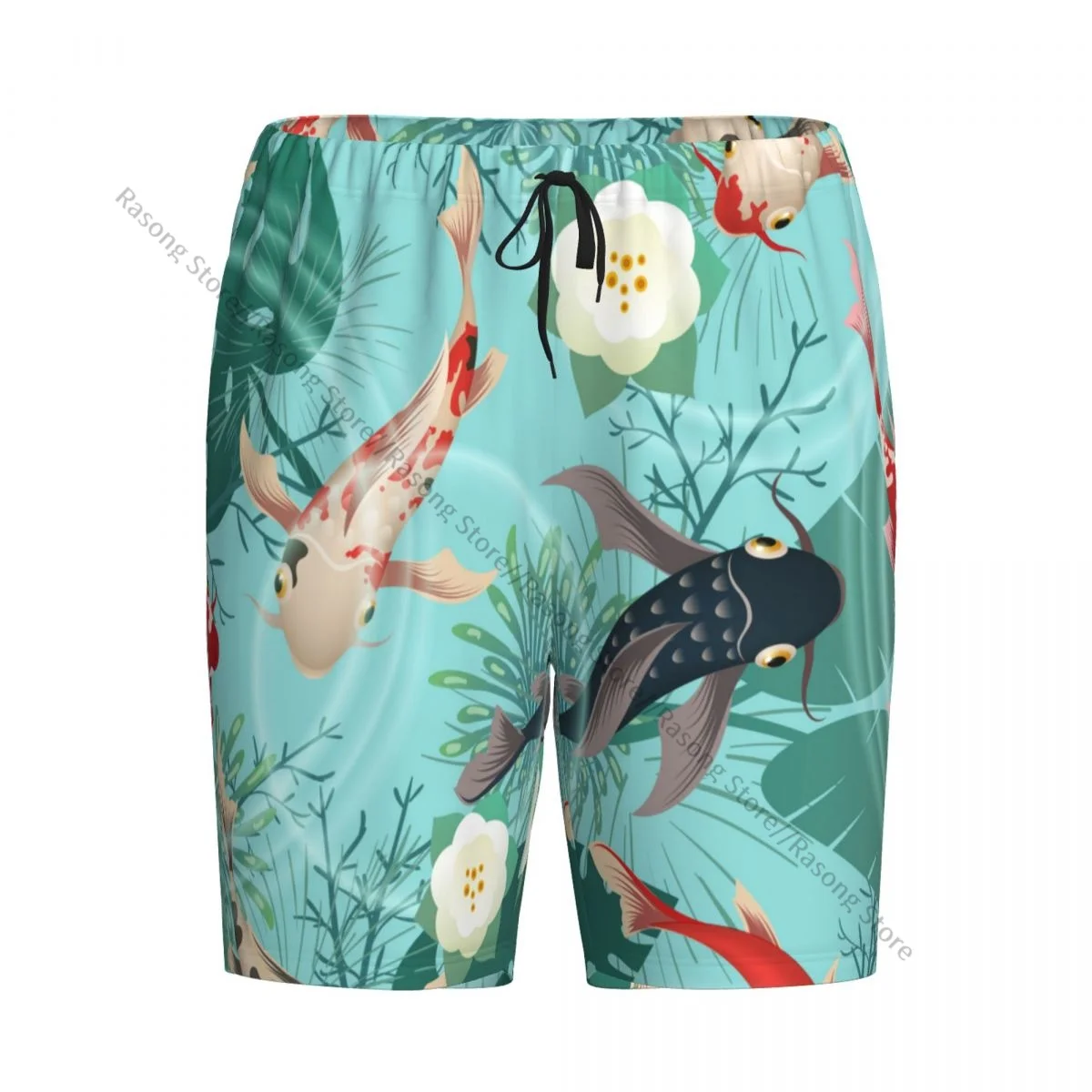 

Men Casual Home Nightwear Pajamas Shorts Koi Fish Monstera Leaves Pond Pyjamas Sleep Bottoms Short Pants Lounge Homewear
