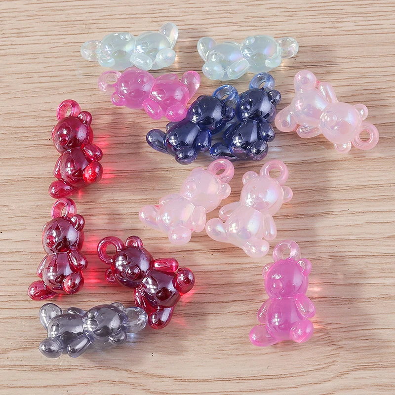 Tusember 20 Stück bunte transparente Acryl-ABS-Farb-Bären-Anhänger für DIY-Halsketten, Armbänder, Schmuckherstellung, Zubehör