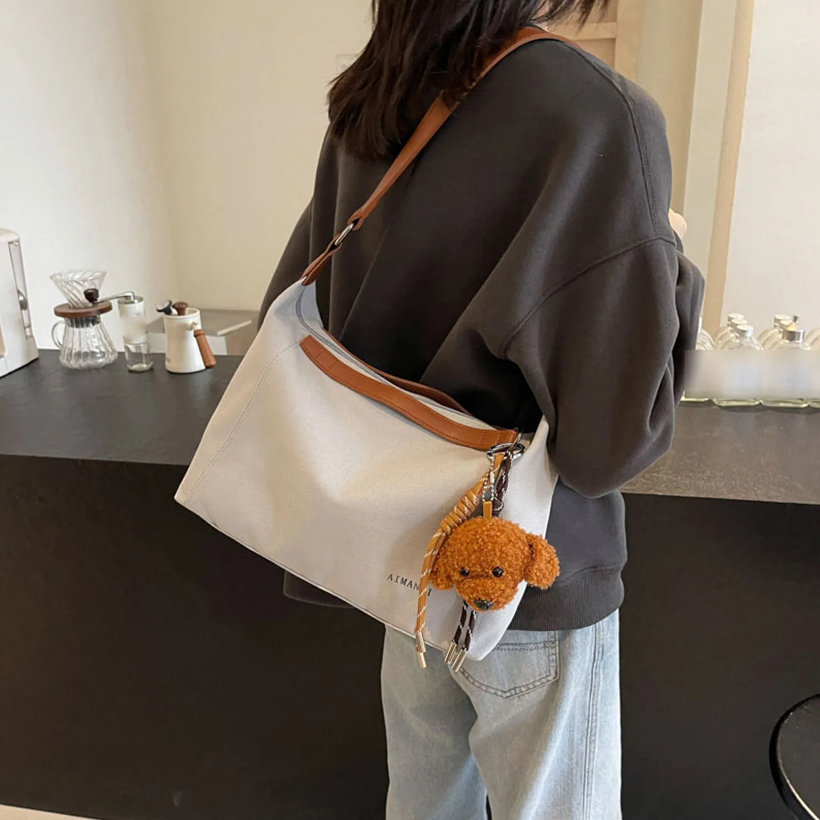 Women Canvas Underarm Shoulder Bag Adjustable Strap Shoulder Crossbody Bag with Zipper Large Capacity Tote Bag for Work Travel