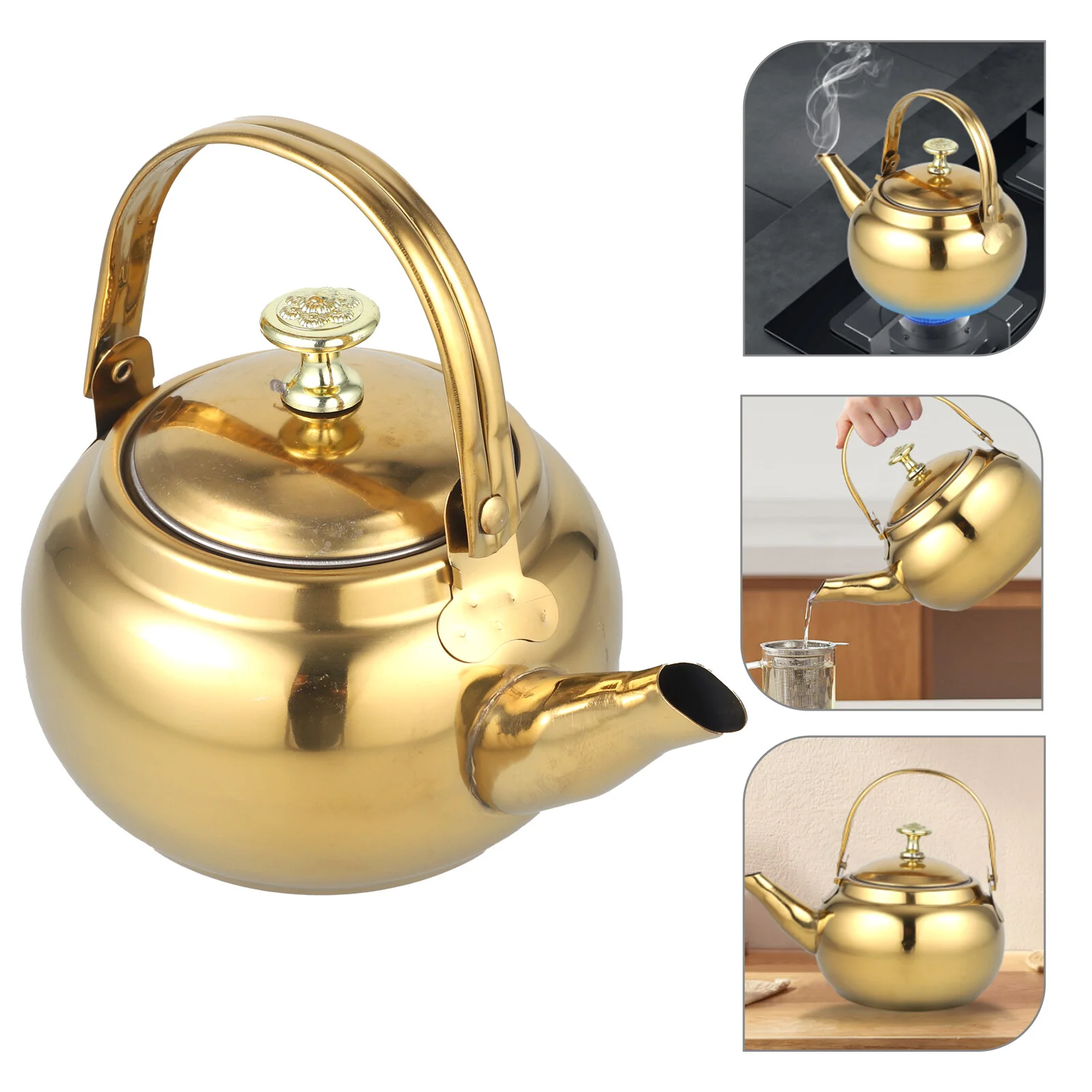 Coffe Filters Steel Exquisite Pot Whistling Kitchen Teakettle Stove 18x14.5cm Premium Golden Boiling Make whistling teapot tea kettle