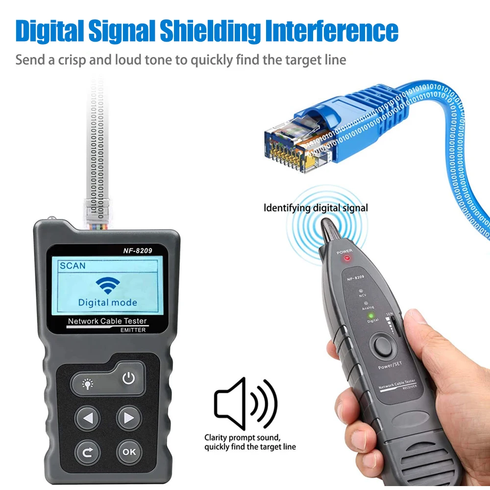 Cable Tracker NOYAFA NF 8209 LCD Display Network Cable Tester Measure Length Wiremap Tester Cat5 Cat6 PoE Network Tools