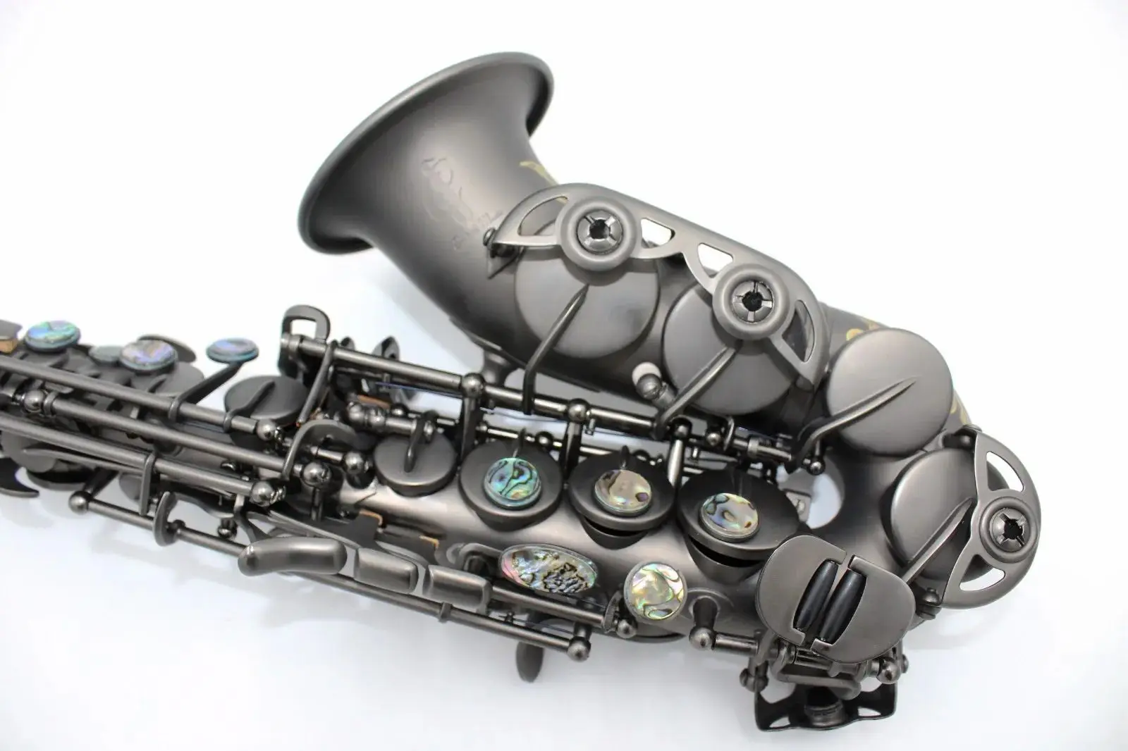 Pro Music Matt black plated curved soprano saxophone with engravings