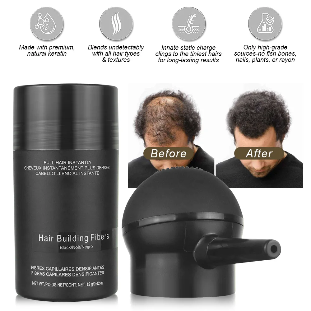9 Colors toppik Hair Fibers Keratin, 12g，grams of filled thin or sparse hair, instant dense, plump hair, men and women