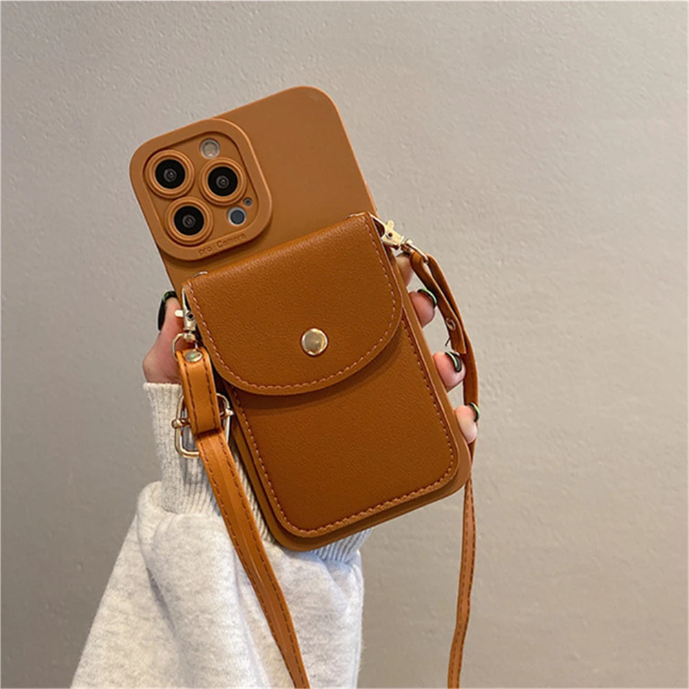 Luxury Leather Crossbody Neckband Wallet Phone Case with Card Holder
