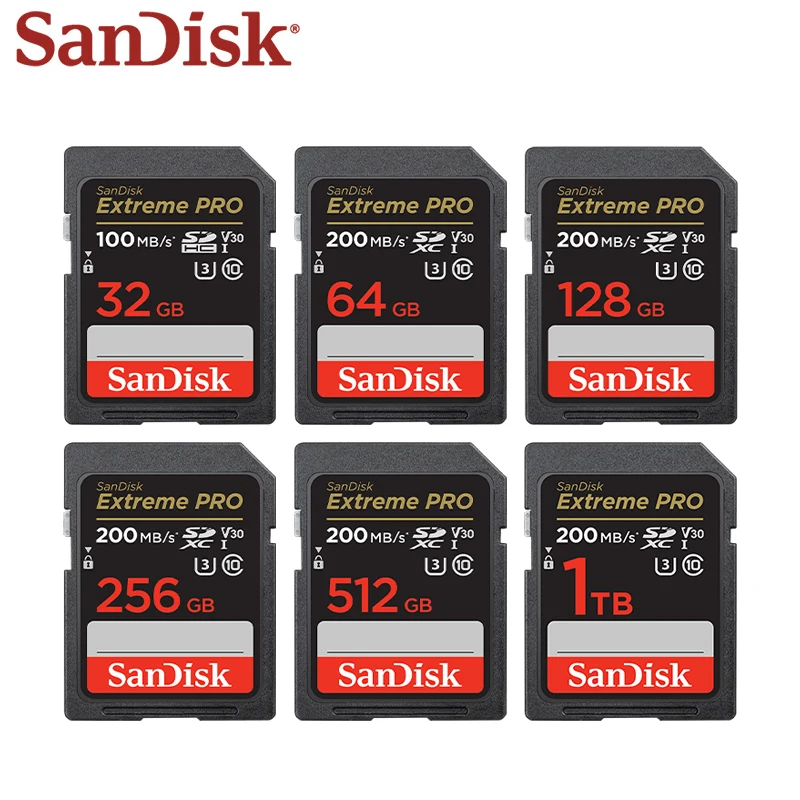 Scheda Sd Sandisk Extreme Pro 32Gb 64Gb 128Gb 256Gb Sdhc Sdxc Scheda Video 4K Originale Class10 Scheda Di Memoria Flash Da 200 Mb/S Per Fotocamera