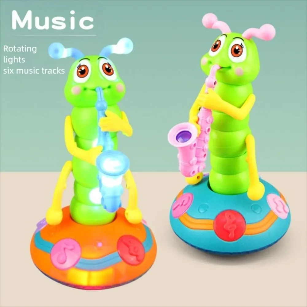 Plastic Saxophone Caterpillar Toy LED Simulation Electric Music Toy Movable Collection Dancing Caterpillar Toy Desktop Ornament