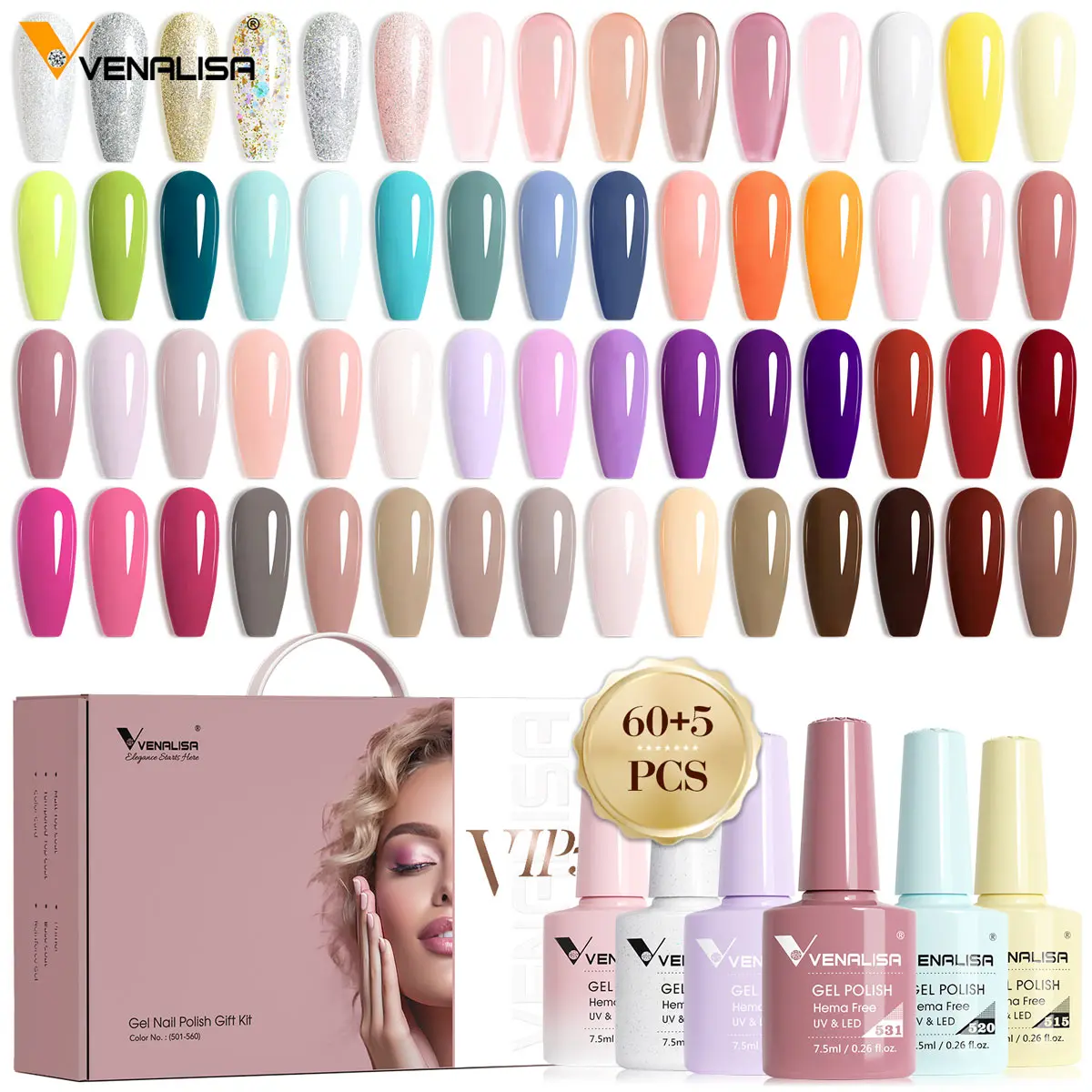 VIP5 Venalisa Nail Gel Polish Kit HEMA FREE Jelly Pink Nude Color Sparkle Gel Varnish Self Leveling Gel Nail Varnish Whole Set 3
