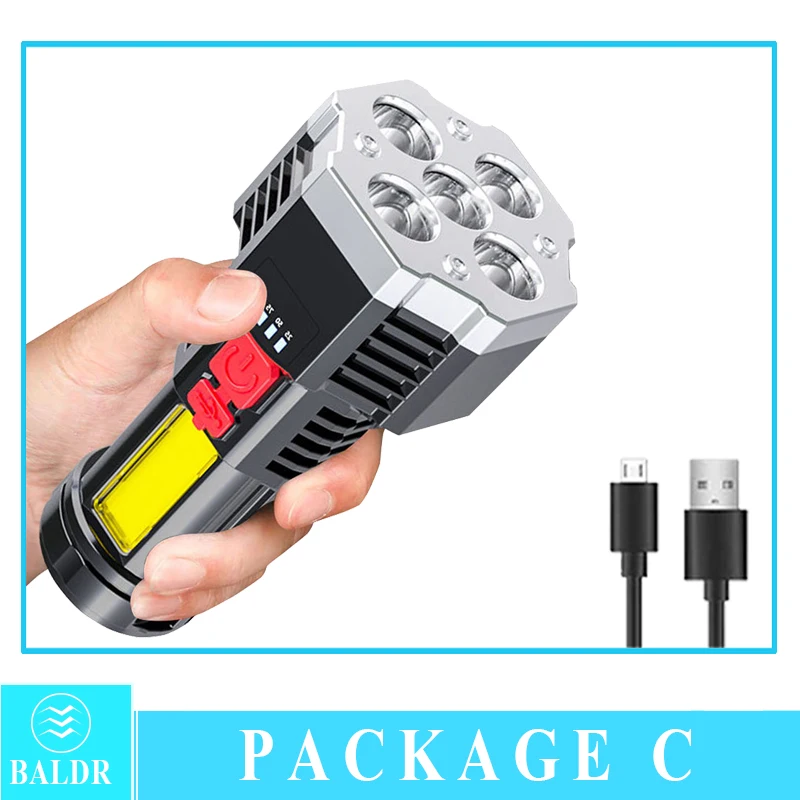 BALDR 4-5 Core Portable LED Flashlight USB Rechargeable Camping Working Light COB Lamp Built In Battert Multifunction Lantern powerful led torch Flashlights