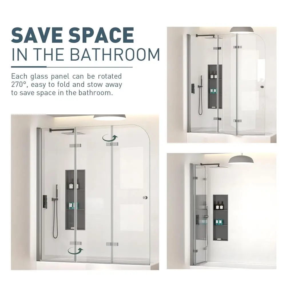 51" Tri-Fold Bathtub Shower Door Tempered Glass Framedless Design Waterproof Seal Installation Ease 4