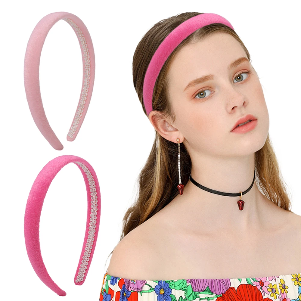 2.5cm Glow-in-the-Dark Plush Hairband Pink Simple Hairbands Sweet Hair Holder Headband Women Girls Hair Hoop Hair Accessories