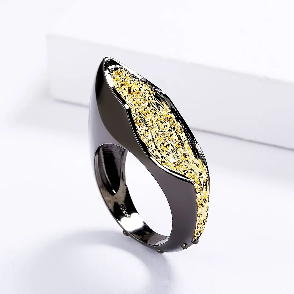 925 Silver Women's Ring Black Gold Two-tone Geometric Simple Ring Irregular Black Gold Jewelry Party Jewelry
