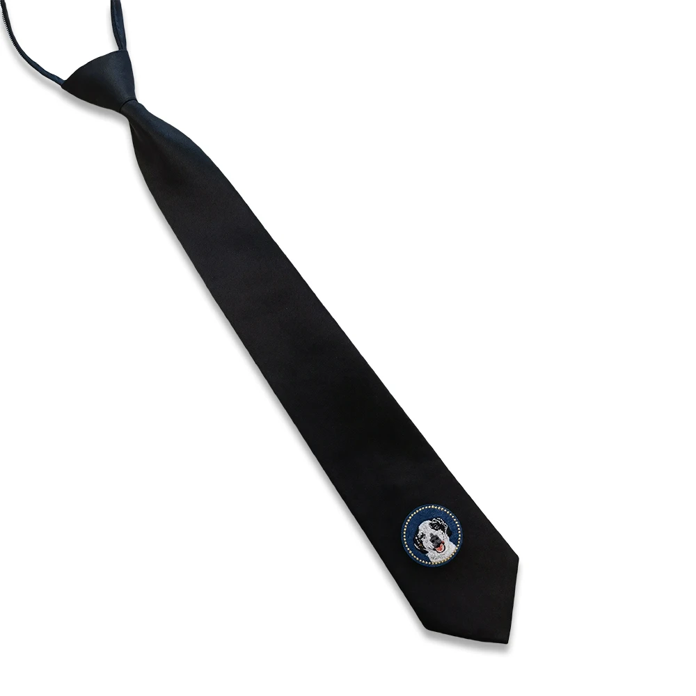 Neck Tie 49CM Animal Embroidery Lazy Tie Homecoming Student Zipper Tie Jk Collar Solid Color for Academic Nightclub Style