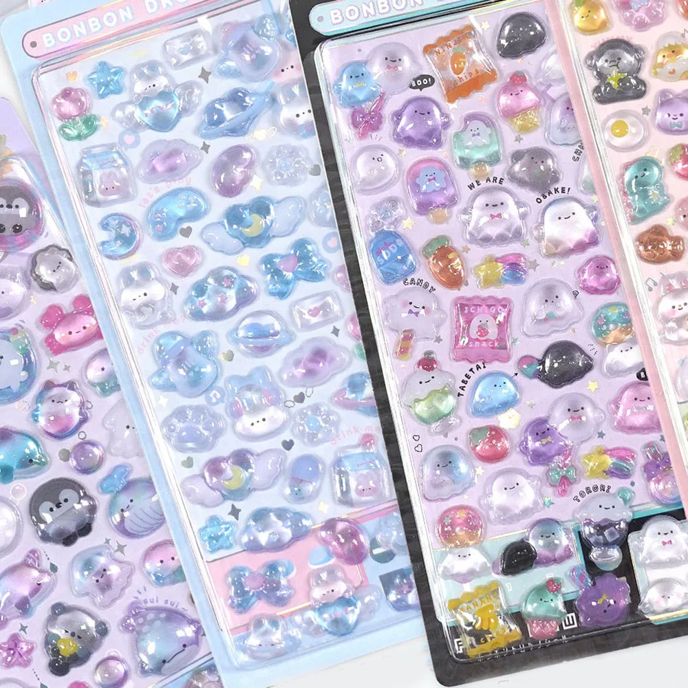 DIY 3D Relief Stickers Scrapbooking Creative Candy Ghost Rabbit Drop Diy Diary Stationery Sticker Decor Cute Aesthetic Stickers