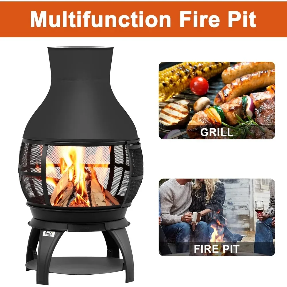 Fire Pit Wood Burning Chiminea Outside Fireplace Patio Small Firepit Brown-Black 4