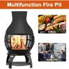 Fire Pit Wood Burning Chiminea Outside Fireplace Patio Small Firepit Brown-Black 4
