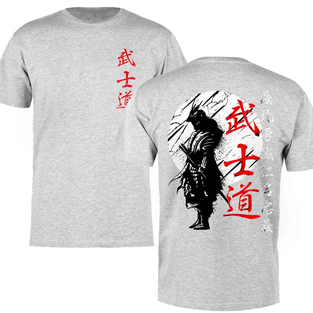 Japan Samurai Spirit T Shirts For Men Japanese Style Back Print Loose Retro 100% Cotton T-shirt Bushido Male Gifts Basics Tee