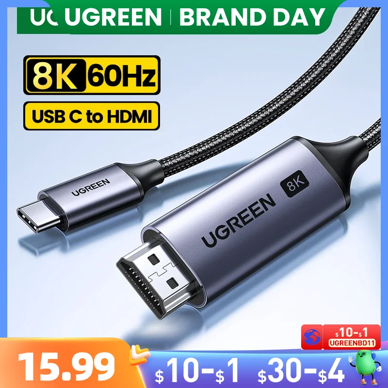 UGREEN USB C to 4K 8K HDMI-compatible Cable 8K/60Hz 4K/120Hz for MacBook Pro iMac iPad Pro for Samsung Galaxy USB C to HDMI 2.1