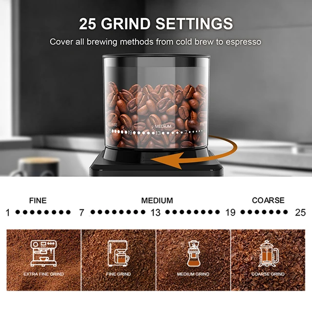 Coffee Bean Grinder Automatic Conical Burr Grinder 25 Precise Grindings with Powder Blower for Espresso French Coffee 2-12 Cups 2