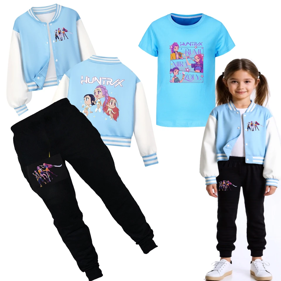 YuanDiann Huntrix Veste De Baseball Courte Imprimée Pour Enfant Motif Bouton Cardigan Sport Décontracté Pas De Boulochage Cadeau Pour Garçons Et Filles, Ensemble Violet, 140