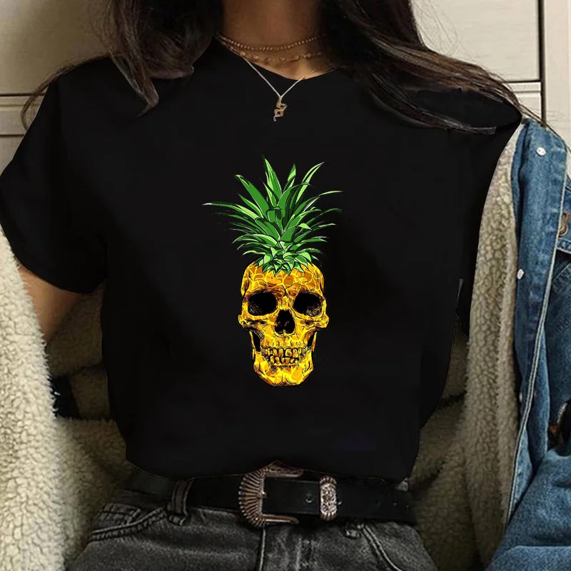 

Funny Pineapple Skull Print T-Shirt Summer Women's Fashion Outdoor Casual Loose Short Sleeve Shirt