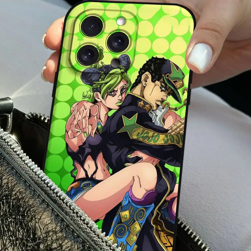 Anime-Inspired Soft Black Phone Case - JoJo's Bizarre Adventure Design