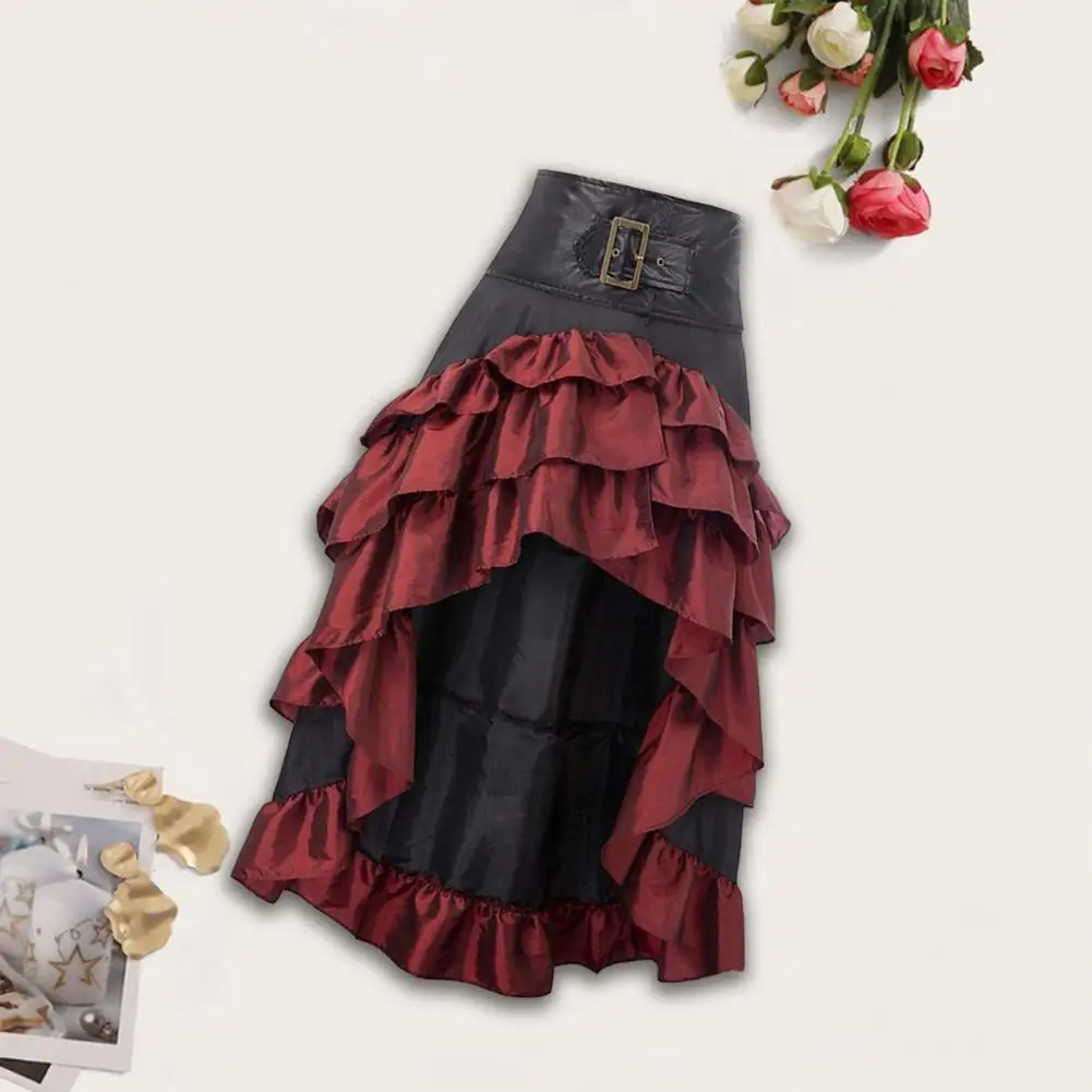 

Women A-line Skirt Medieval Royal Style Maxi Skirt with Irregular Ruffle Patchwork High Waist Women's Performance for Retro