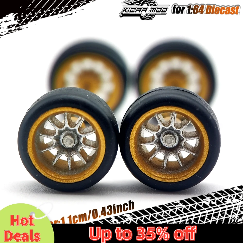 1/64 Model Car ABS Wheels with Rubber Tires Branches Refitting Parts for Diecast Hot Wheels Mainline Matchbox Tomica D:11mm 1Set 6