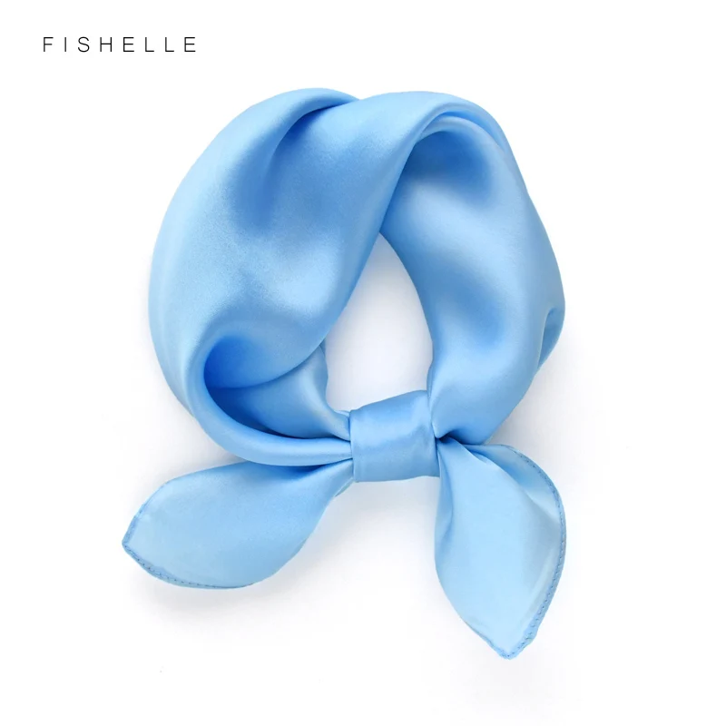 

Fresh sky blue 100% natural silk scarves women 50cm small square neck scarf real silk thin hijab ladies spring autumn