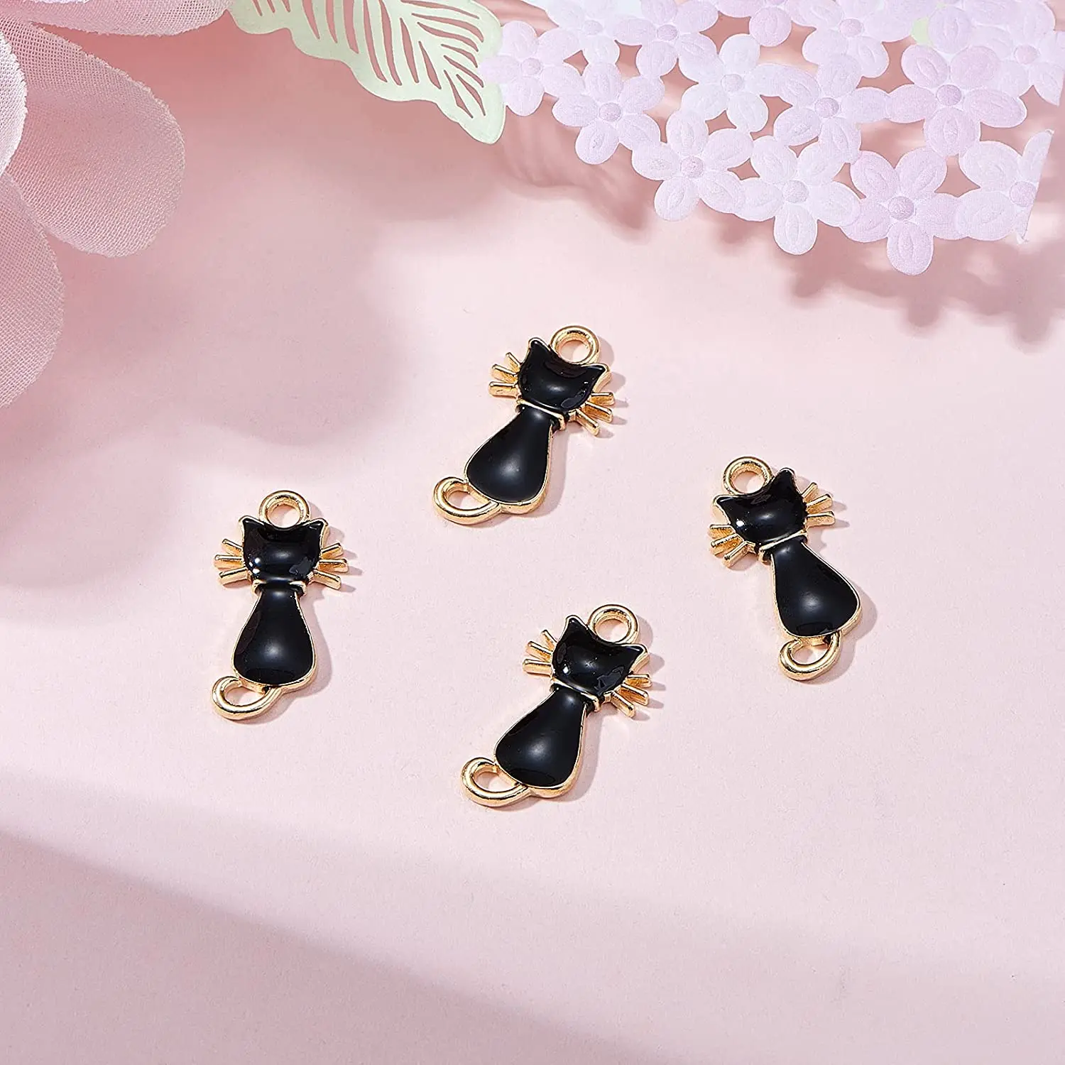 PandaHall 100 pcs Gold Plated Color Black Cat Charms Enamel Charms for Jewelry Making DIY Craft Finding