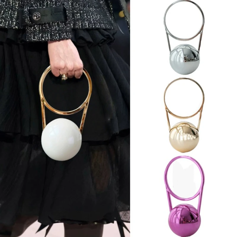 Borsa da sera con manico a sfera in PVC Mini borsa da donna di lusso da bowling elettrolitico Borse eleganti e minimaliste con design a sfera rotonda