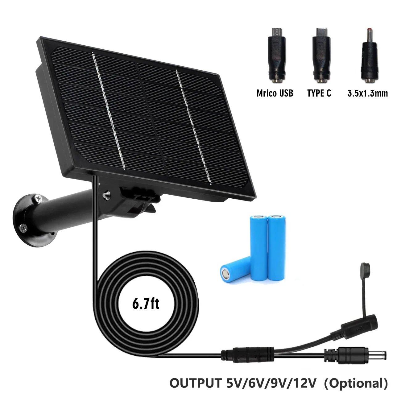 

4W Solar Panel 3 In 1 DC/Micro USB/TypeC Output 5V 6V 9V 12V Solar Charge Built-in 18650 Battery For Outdoor Security Camera