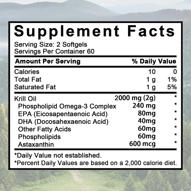 934-478b99.jpg Antarctic Krill Oil 2000 mg 120 Softgels | Omega 3 EPA, DHA, Astaxanthin Supplement from Red Krill - Supports Bone, Heart, Brain